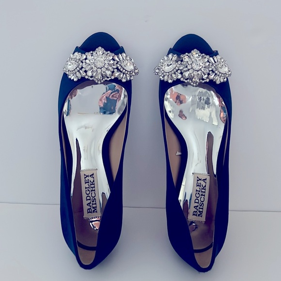 *Badgley Mischka Royal Blue Satin Pumps  Rhinestone Embellishment Size 5 - Picture 14 of 15